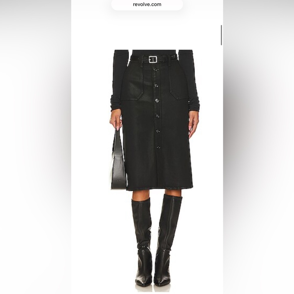 Paige Meadow Coated Utility Button Front Midi Skirt in Black Fog 25